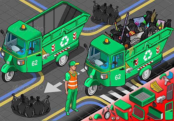 GraphicRiver Isometric Garbage Rickshaw in Front View 6679799 GraphicRiver Isometric Garbage Rickshaw in Front View 6679799