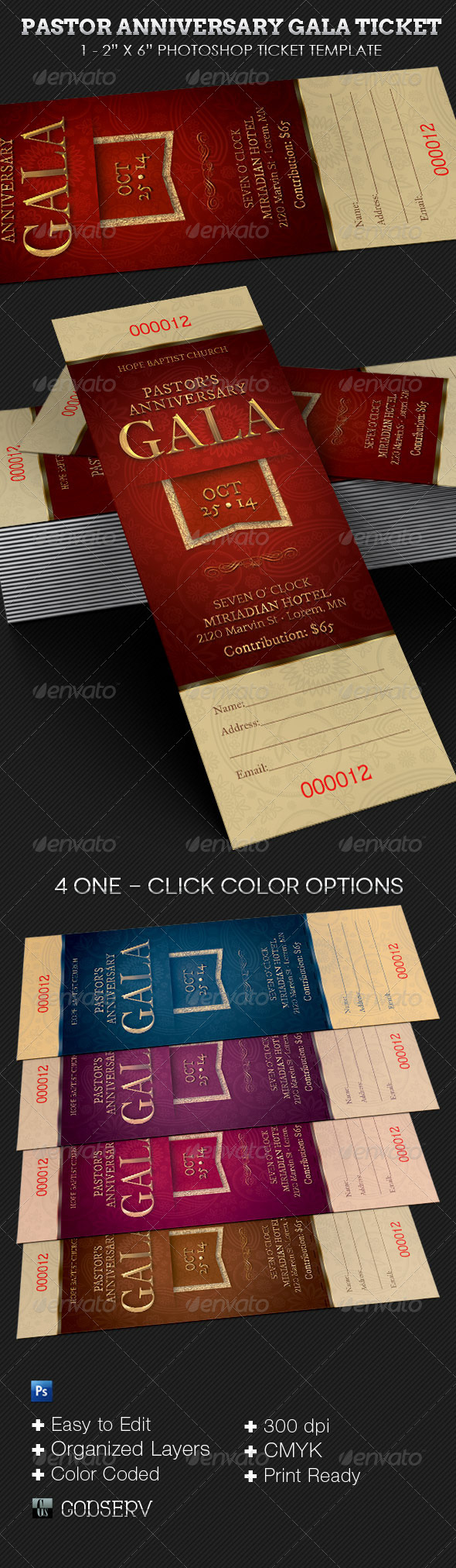 Pastor Anniversary Gala Ticket Template - Miscellaneous Print Templates