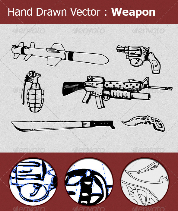 GraphicRiver Hand Drawn Weapon Vectors 6694630 GraphicRiver Hand Drawn Weapon Vectors 6694630