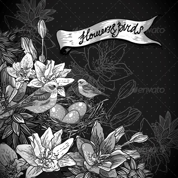 GraphicRiver Floral Background with Birds 6699905 GraphicRiver Floral Background with Birds 6699905