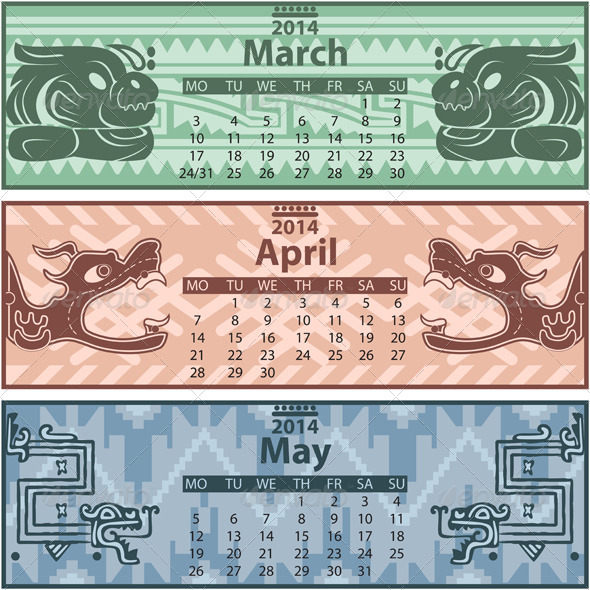 GraphicRiver Spring Calendar 2014 with Mayan Ornaments 6720433 GraphicRiver Spring Calendar 2014 with Mayan Ornaments 6720433