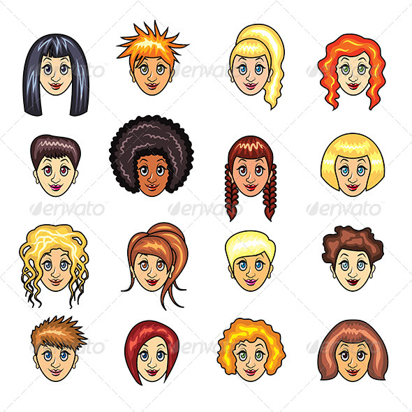 GraphicRiver Cartoon Girls Hairstyles Vector Set 6724871 GraphicRiver Cartoon Girls Hairstyles Vector Set 6724871