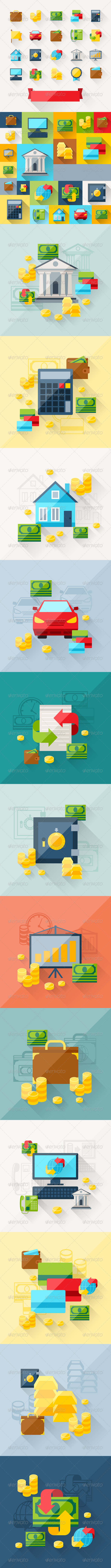 GraphicRiver Backgrounds with Banking Icons in Flat Style 6725269 GraphicRiver Backgrounds with Banking Icons in Flat Style 6725269