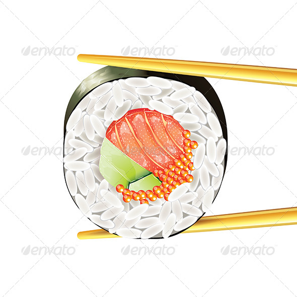 GraphicRiver Sushi Roll in Chopsticks 6725314 GraphicRiver Sushi Roll in Chopsticks 6725314
