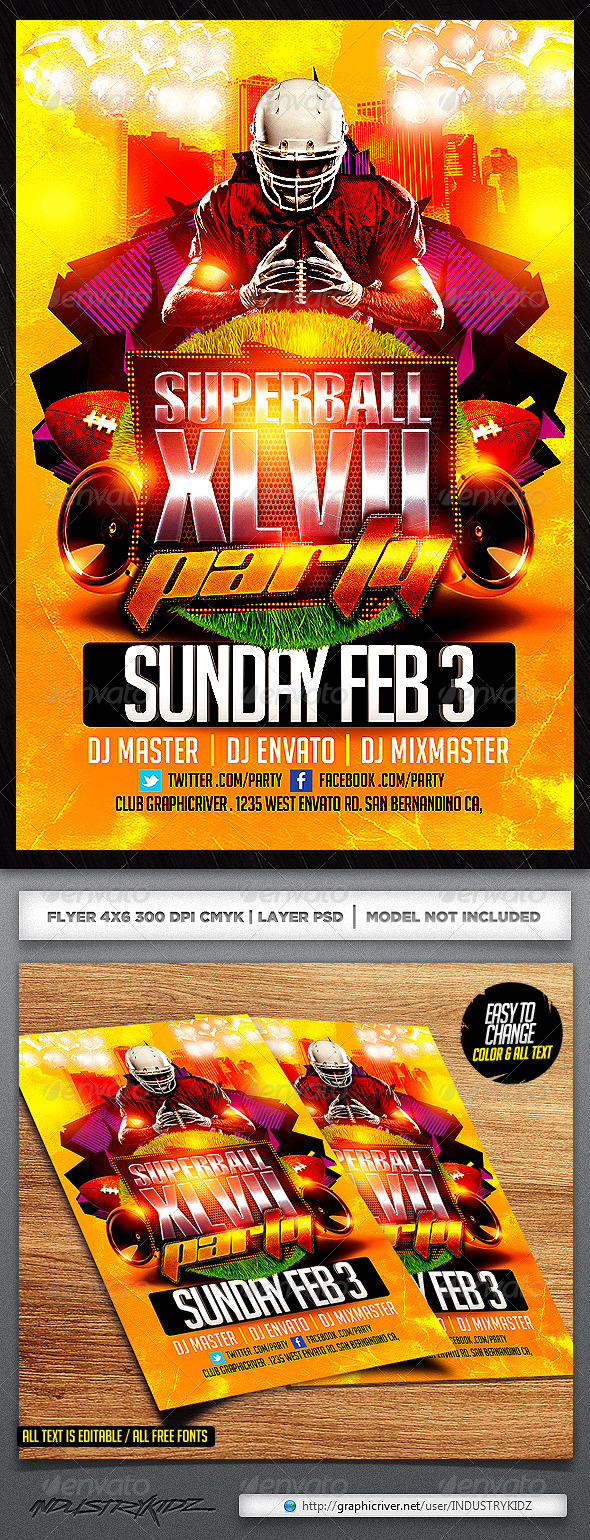 Superbowl Party Flyer Template - Sports Events