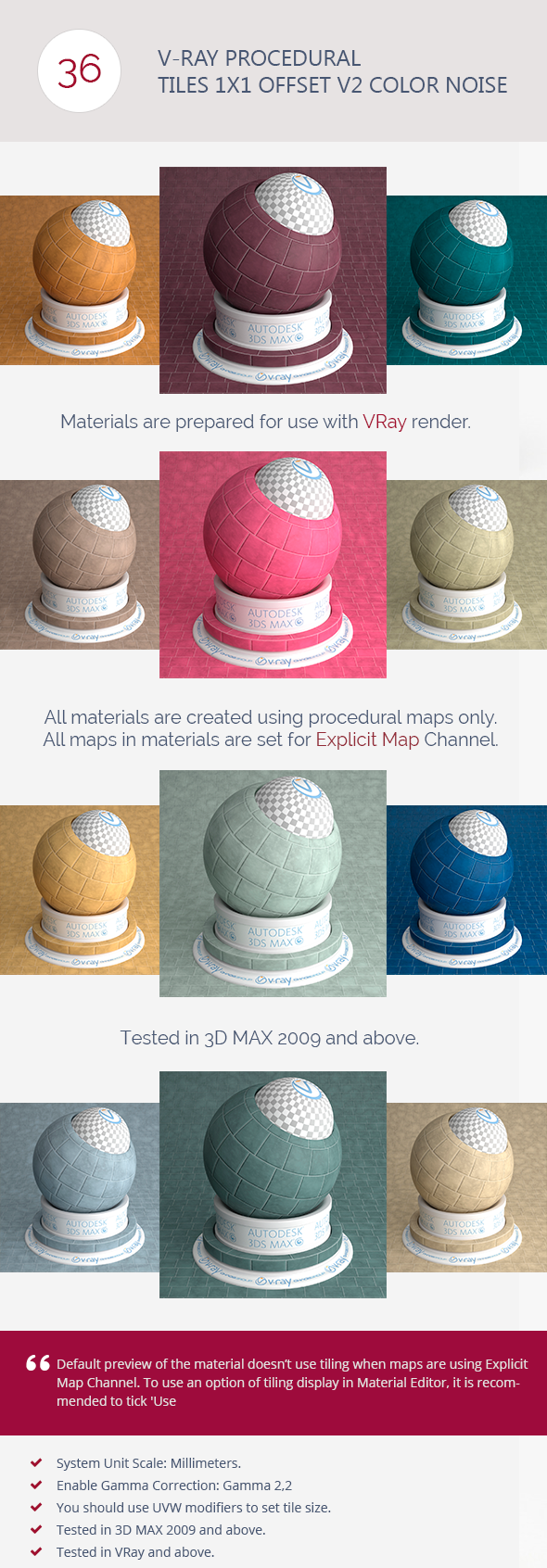 3DOcean V-Ray Procedural Tiles 1x1 Offset V2 Color Noise 6731565 3DOcean V-Ray Procedural Tiles 1x1 Offset V2 Color Noise 6731565