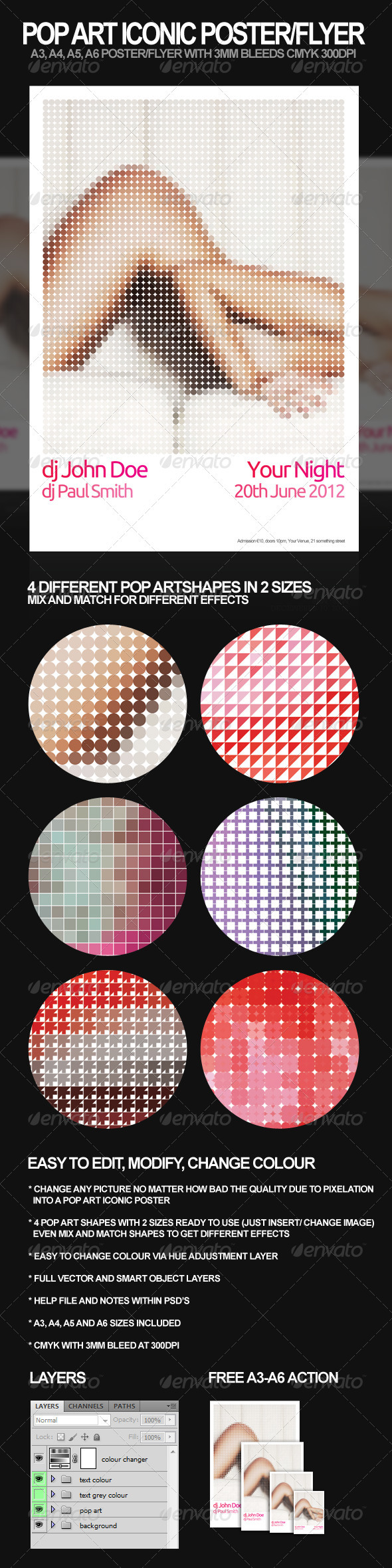 Pop Art Iconic A3, A4 Poster and A6, A5 Flyer - Clubs & Parties Events