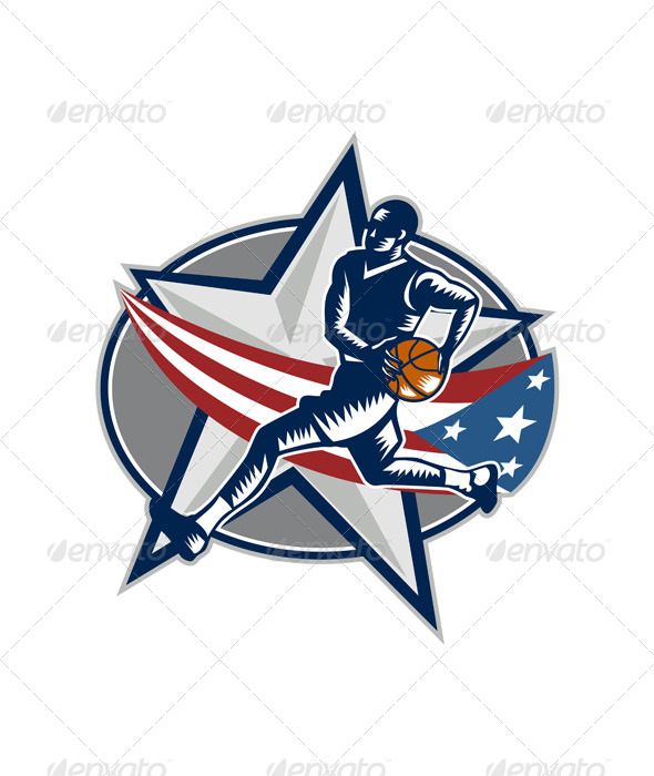 GraphicRiver Basketball Player Fast Break Lay-Up Woodcut 6747724 GraphicRiver Basketball Player Fast Break Lay-Up Woodcut 6747724