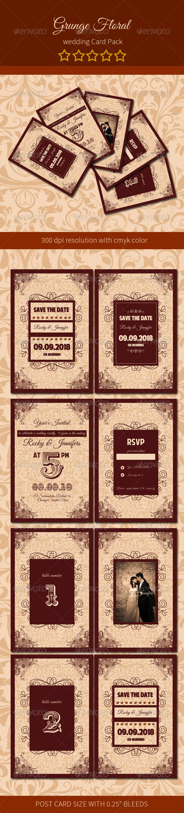 GraphicRiver Grunge Floral Wedding Card Pack 6748022 GraphicRiver Grunge Floral Wedding Card Pack 6748022