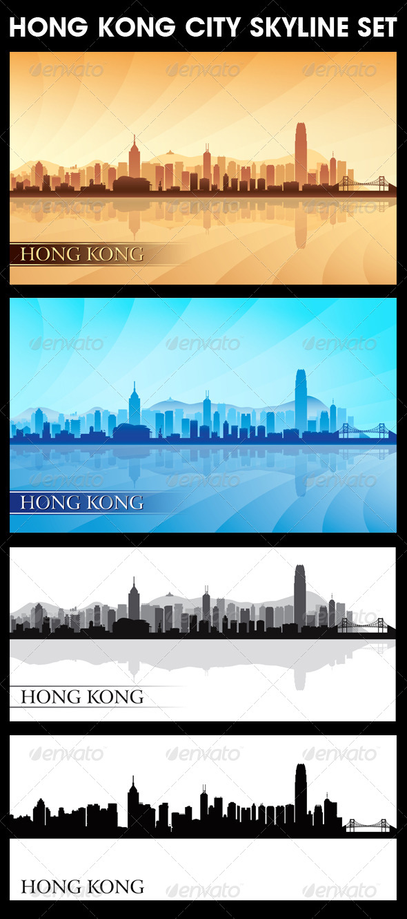GraphicRiver Hong Kong City Skyline Silhouettes Set 6751206 GraphicRiver Hong Kong City Skyline Silhouettes Set 6751206