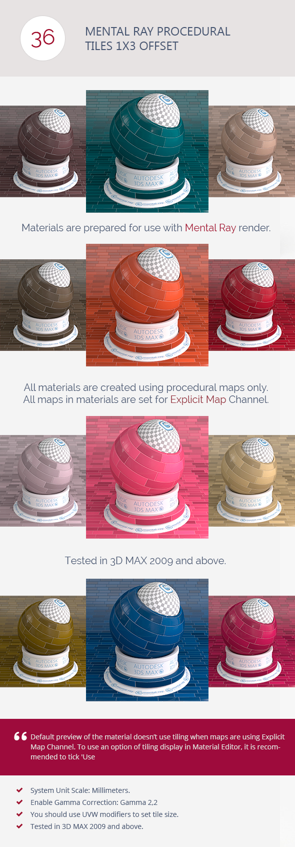 3DOcean Mental Ray Procedural Tiles 1x3 Offset 6765628 3DOcean Mental Ray Procedural Tiles 1x3 Offset 6765628