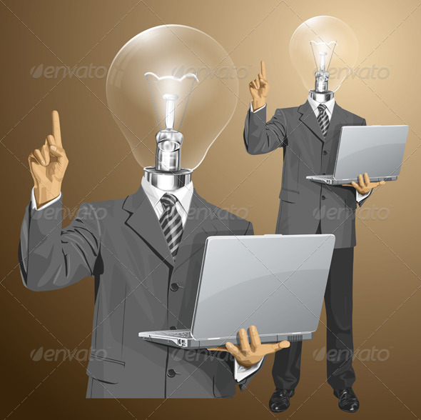 GraphicRiver Lamp Head Businessman with Laptop 6766604 GraphicRiver Lamp Head Businessman with Laptop 6766604