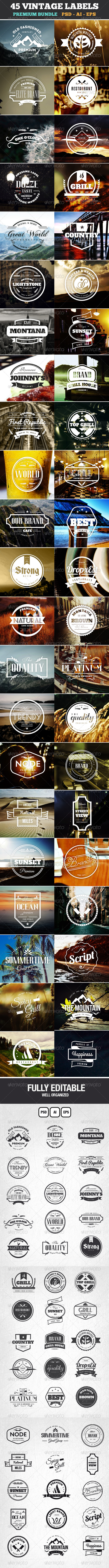 GraphicRiver 45 Vintage Labels & Badges Logos Bundle 6806495 GraphicRiver 45 Vintage Labels & Badges Logos Bundle 6806495
