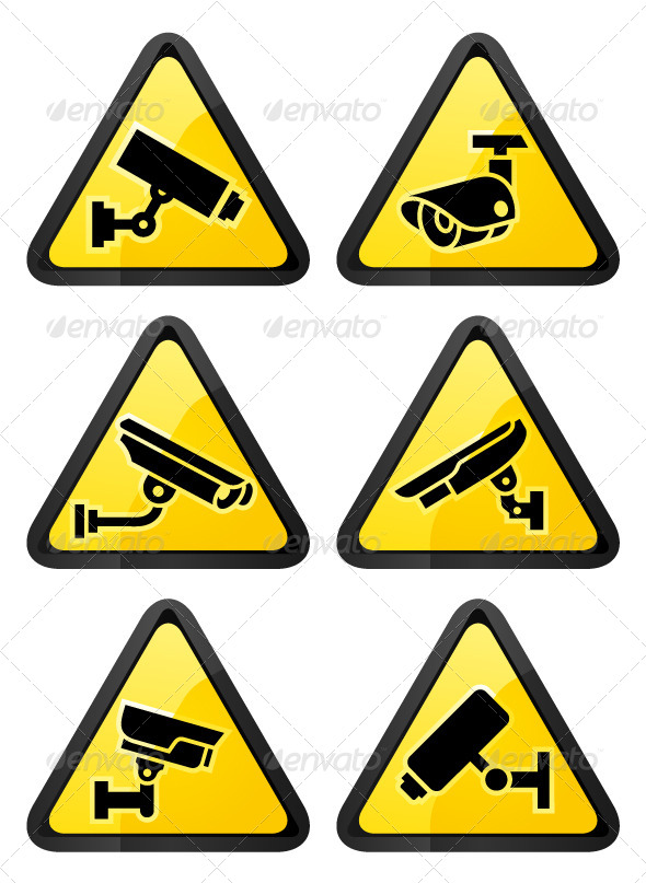 Six Video Surveillance Symbols, Triangular Shape (Decorative Symbols)