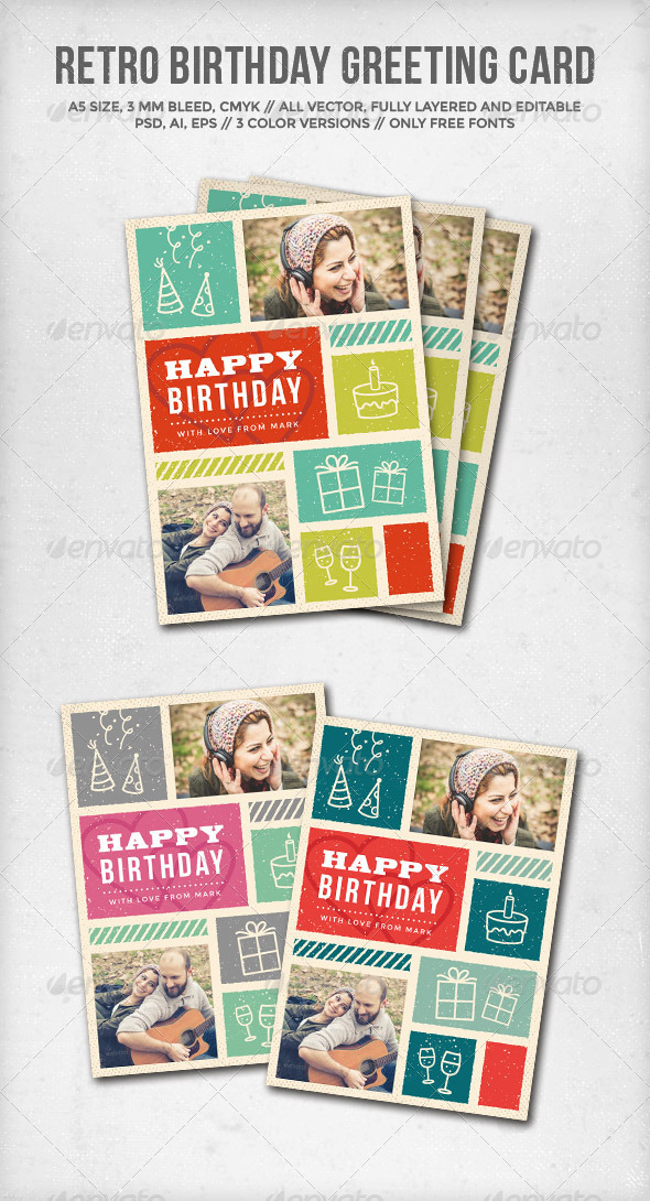 GraphicRiver Retro Birthday Greeting Card 6826355 GraphicRiver Retro Birthday Greeting Card 6826355