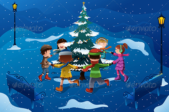 GraphicRiver Children Skating Around a Christmas Tree 6834206 GraphicRiver Children Skating Around a Christmas Tree 6834206