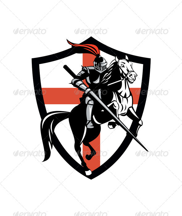 GraphicRiver English Knight Riding Horse England Flag Retro 6845557 GraphicRiver English Knight Riding Horse England Flag Retro 6845557