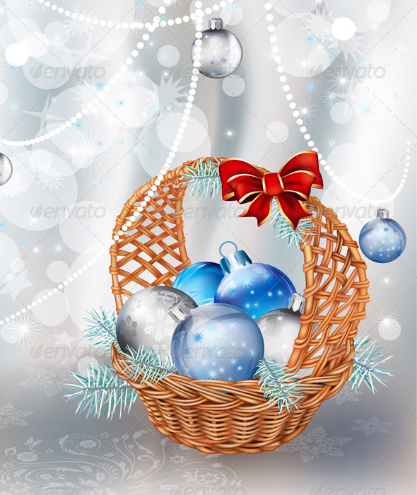 GraphicRiver Christmas Basket on Silver Background 6859486 GraphicRiver Christmas Basket on Silver Background 6859486