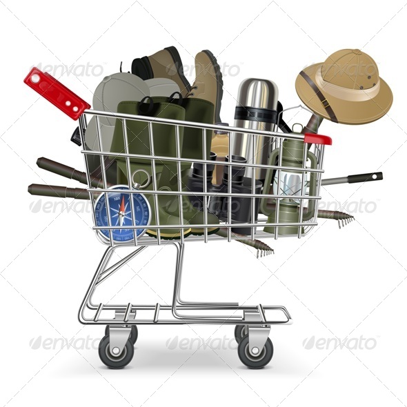GraphicRiver Vector Trolley with Fish-tackle 6883631 GraphicRiver Vector Trolley with Fish-tackle 6883631