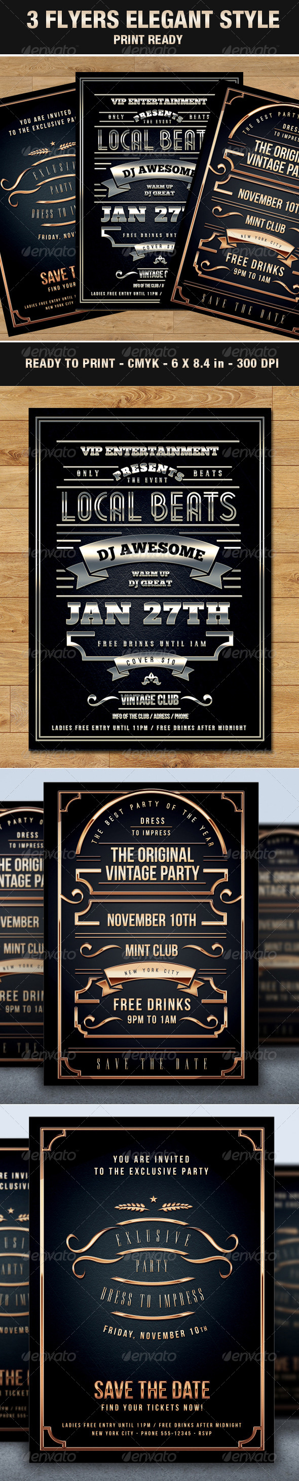 GraphicRiver 3 Flyers Elegant & Vip Style Vintage Typography 6879362 GraphicRiver 3 Flyers Elegant & Vip Style Vintage Typography 6879362
