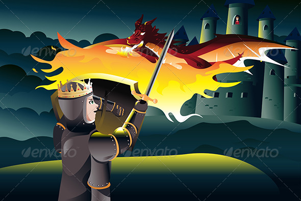 GraphicRiver Prince Fighting Dragon while Rescuing Princess 6915279 GraphicRiver Prince Fighting Dragon while Rescuing Princess 6915279