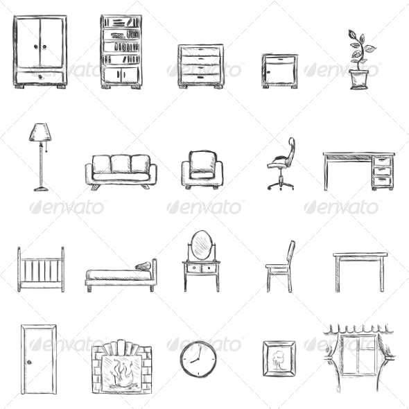 GraphicRiver Set of Sketch Furniture Icons 6923522 GraphicRiver Set of Sketch Furniture Icons 6923522