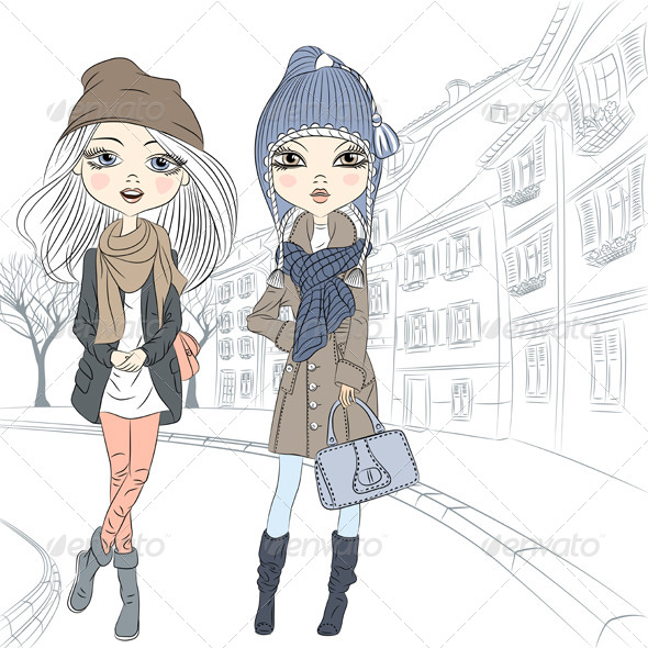 GraphicRiver Fashion Girls in Old Town 6925104 GraphicRiver Fashion Girls in Old Town 6925104