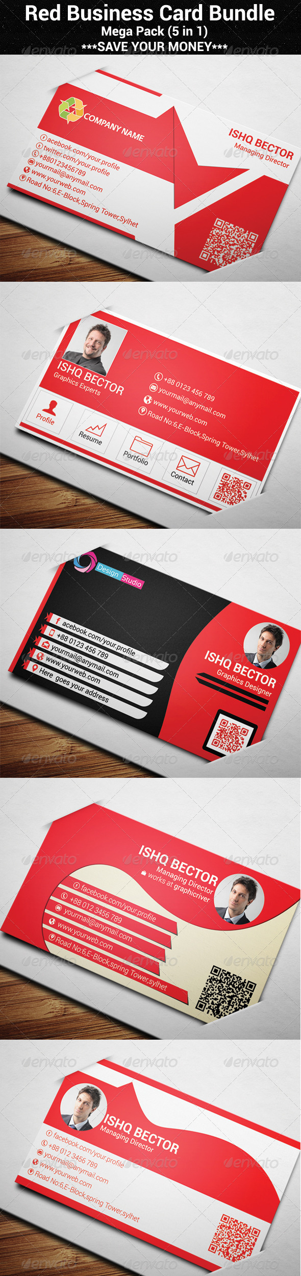 GraphicRiver 5 in 1 Red Business Card Bundle 6925926 GraphicRiver 5 in 1 Red Business Card Bundle 6925926