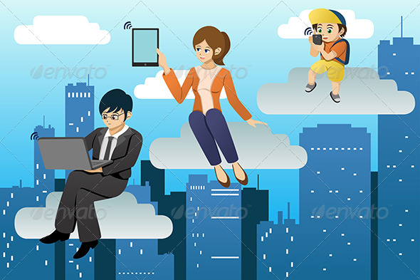 GraphicRiver People Using Different Mobile Device in Clouds 6934893 GraphicRiver People Using Different Mobile Device in Clouds 6934893