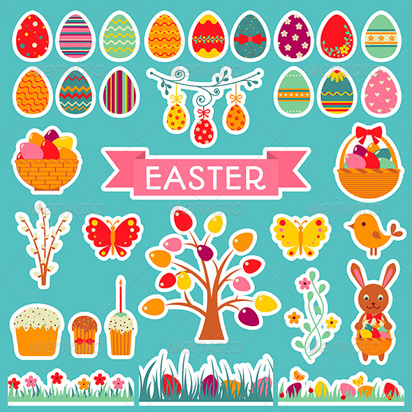 GraphicRiver Set of Easter Stickers 6962215 GraphicRiver Set of Easter Stickers 6962215