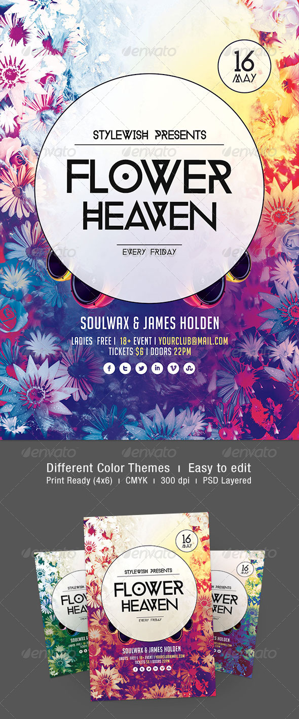 Flower Heaven Flyer - Clubs & Parties Events