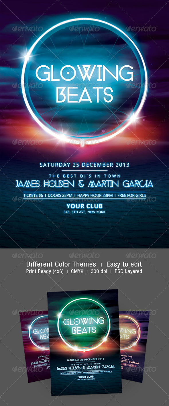 Glowing Beats Flyer - Clubs & Parties Events