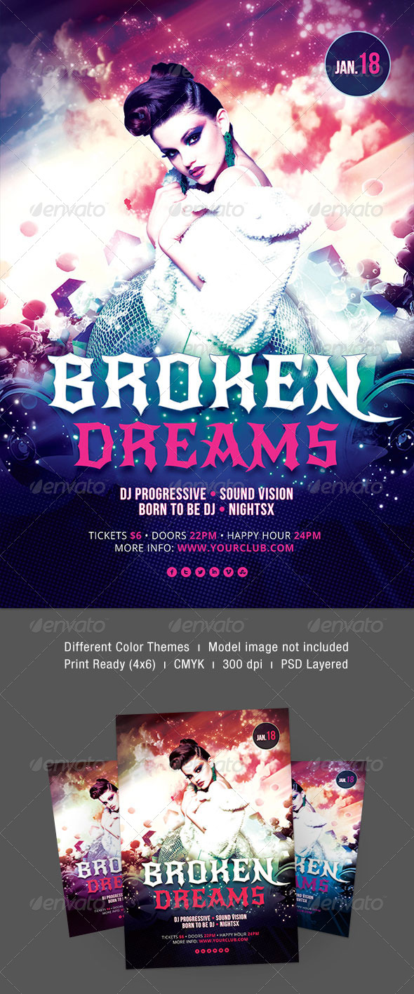 Broken Dreams Flyer - Clubs & Parties Events