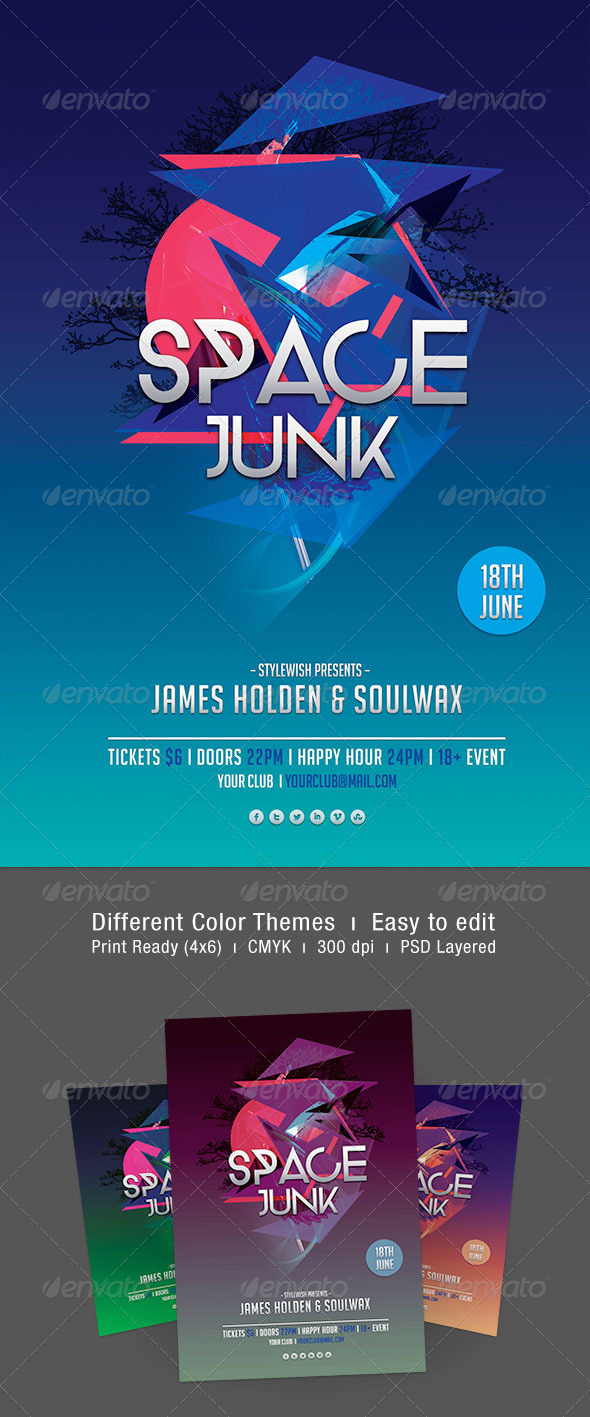 Space Junk Flyer - Clubs & Parties Events