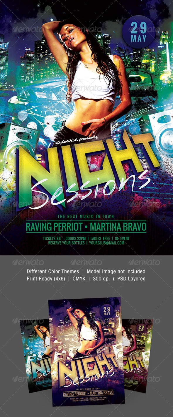 Night Sessions Flyer - Clubs & Parties Events
