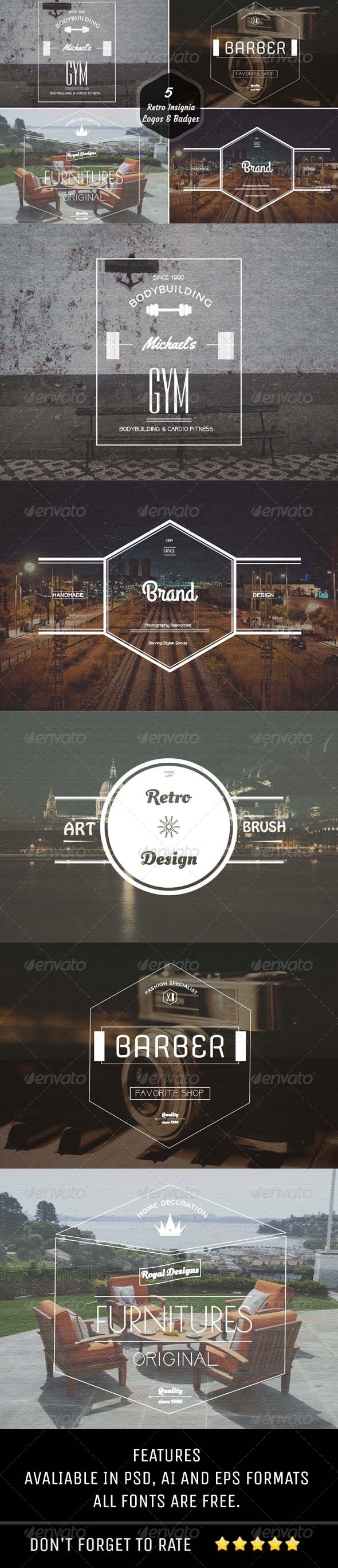 GraphicRiver 5 Retro Insignia Logos & Badges 6976792 GraphicRiver 5 Retro Insignia Logos & Badges 6976792