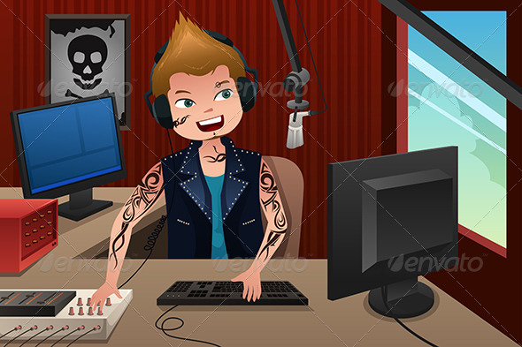 GraphicRiver Radio DJ Working in a Radio Station 6983656 GraphicRiver Radio DJ Working in a Radio Station 6983656