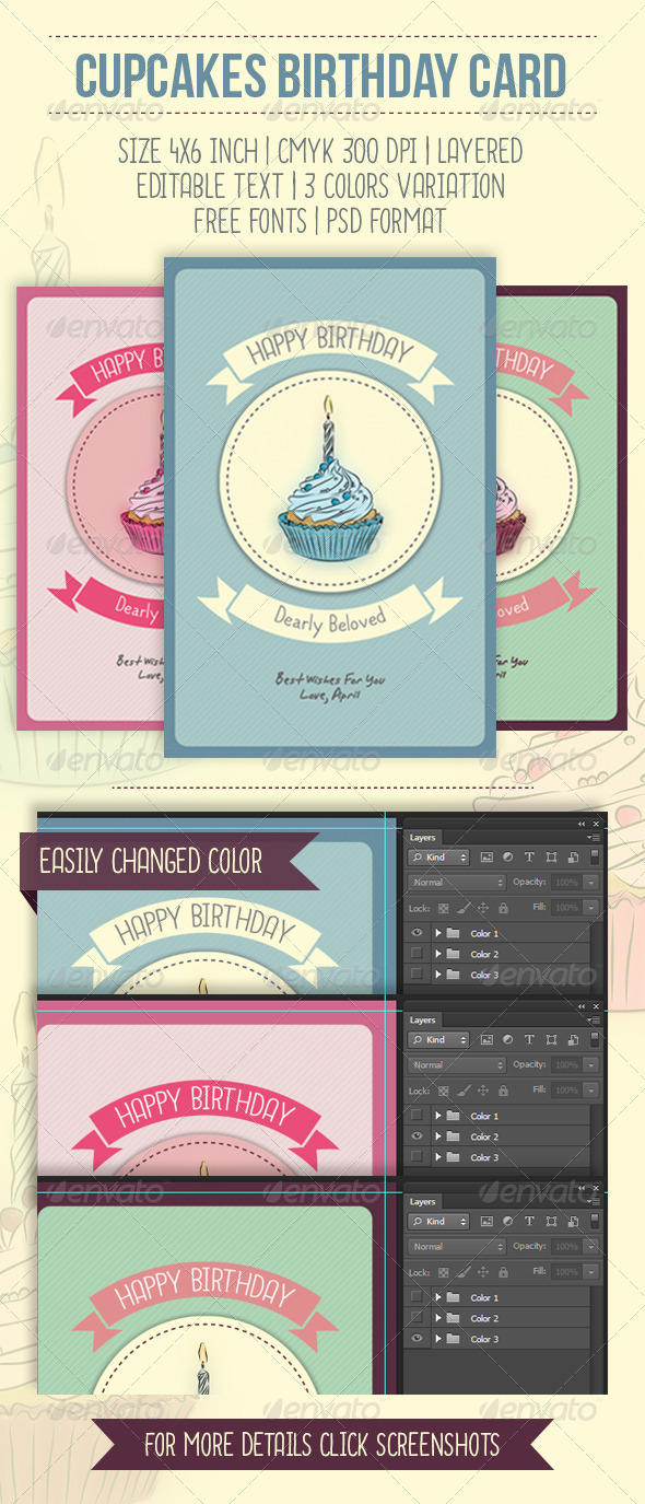 GraphicRiver Cupcakes Birthday Card 6984409 GraphicRiver Cupcakes Birthday Card 6984409