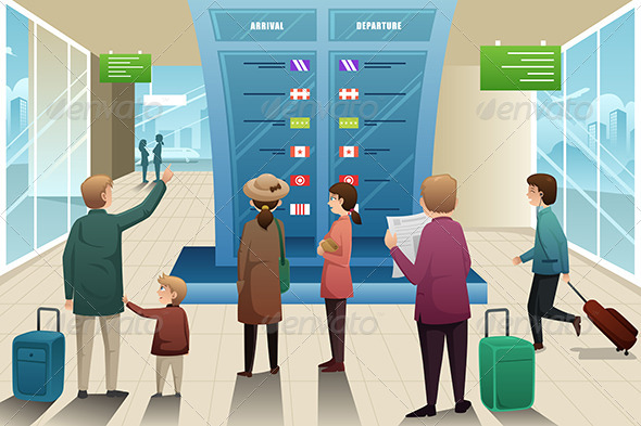 GraphicRiver Travelers Looking at Departure Board 7007814 GraphicRiver Travelers Looking at Departure Board 7007814