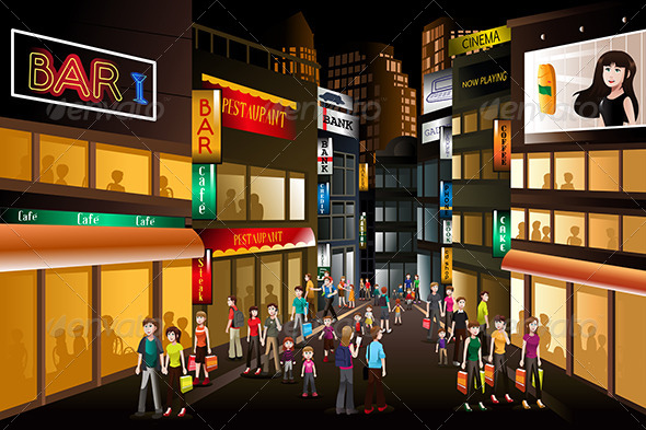 GraphicRiver People Shopping at Night 7007888 GraphicRiver People Shopping at Night 7007888