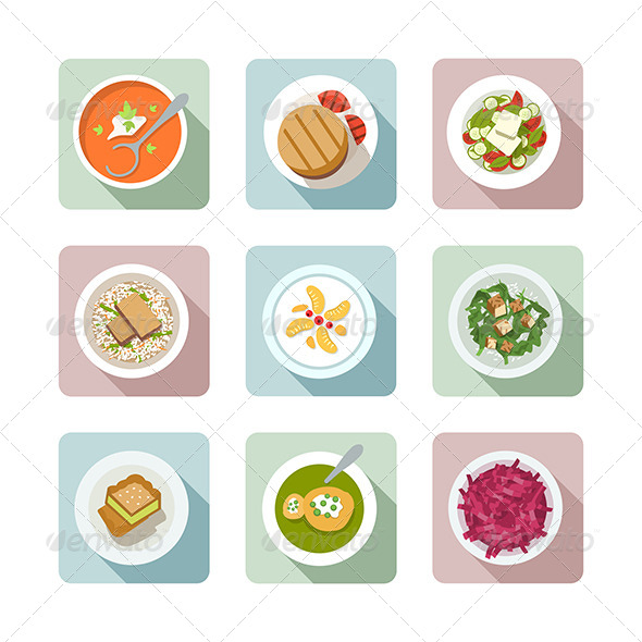 GraphicRiver Vegetarian Cuisine Flat Icons In Color 7017985 GraphicRiver Vegetarian Cuisine Flat Icons In Color 7017985
