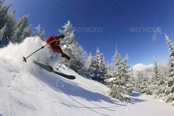 Expert skier on a sunny day in Stowe, VT, USA (Misc) Photo Download