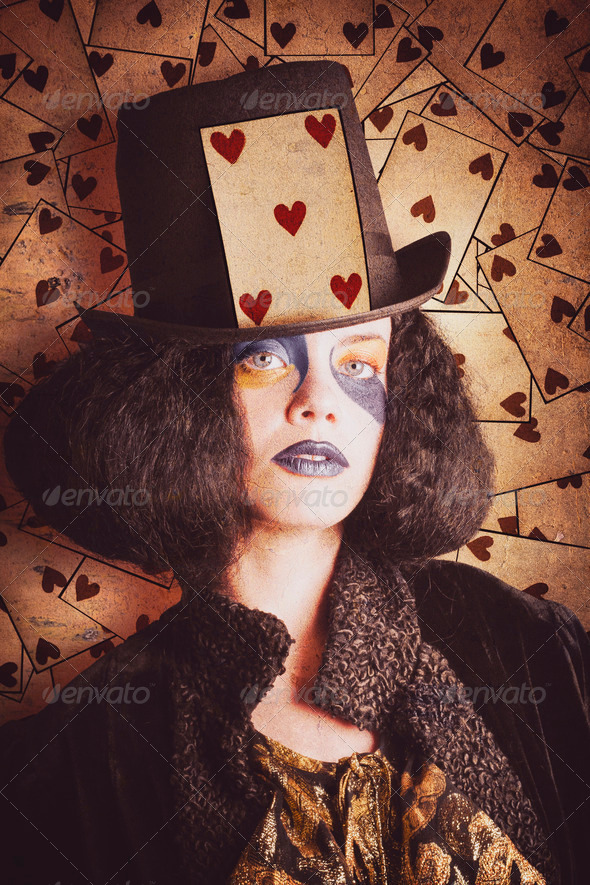 Vintage jester woman wearing the card of hearts (Misc) Photo Download