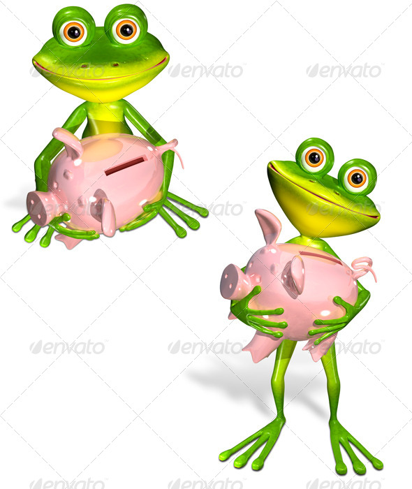 GraphicRiver Green Frog with Piggy Bank 7099110 GraphicRiver Green Frog with Piggy Bank 7099110