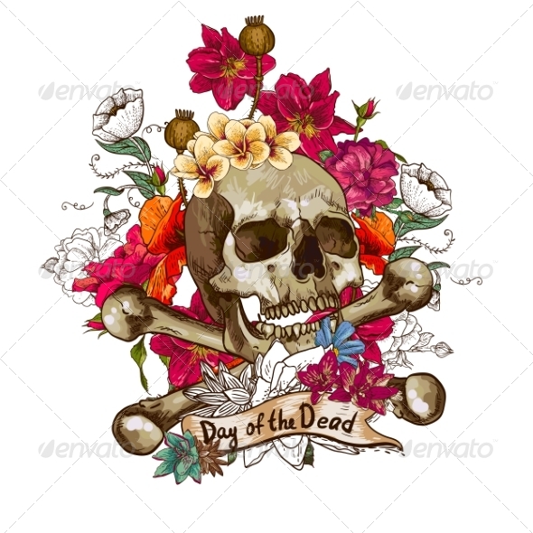 GraphicRiver Skull and Flowers Vector Illustration 7103171 GraphicRiver Skull and Flowers Vector Illustration 7103171