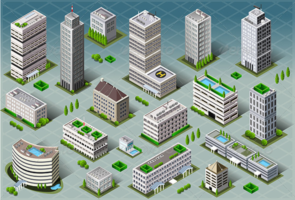 GraphicRiver Isometric Buildings 7128859 GraphicRiver Isometric Buildings 7128859