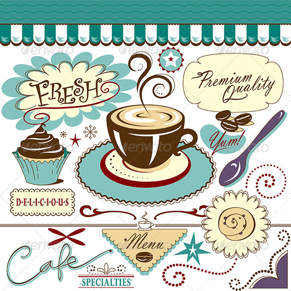 GraphicRiver Set Cafe Coffee Shop Items Beans Sticky Bun 7069277 GraphicRiver Set Cafe Coffee Shop Items Beans Sticky Bun 7069277