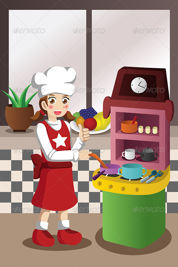 GraphicRiver Girl Playing with Kitchen and Cooking Toy 7133006 GraphicRiver Girl Playing with Kitchen and Cooking Toy 7133006