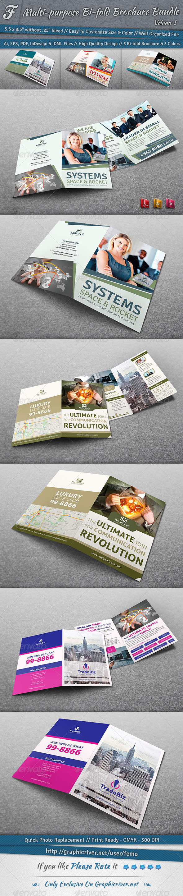 GraphicRiver Multi-purpose Bi-fold Brochure Bundle Volume 1 7145516 GraphicRiver Multi-purpose Bi-fold Brochure Bundle Volume 1 7145516