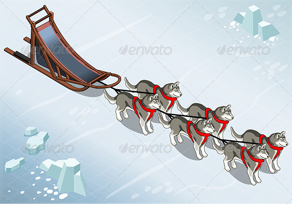 GraphicRiver Isometric Sled Dogs in Front View on Ice 7186413 GraphicRiver Isometric Sled Dogs in Front View on Ice 7186413